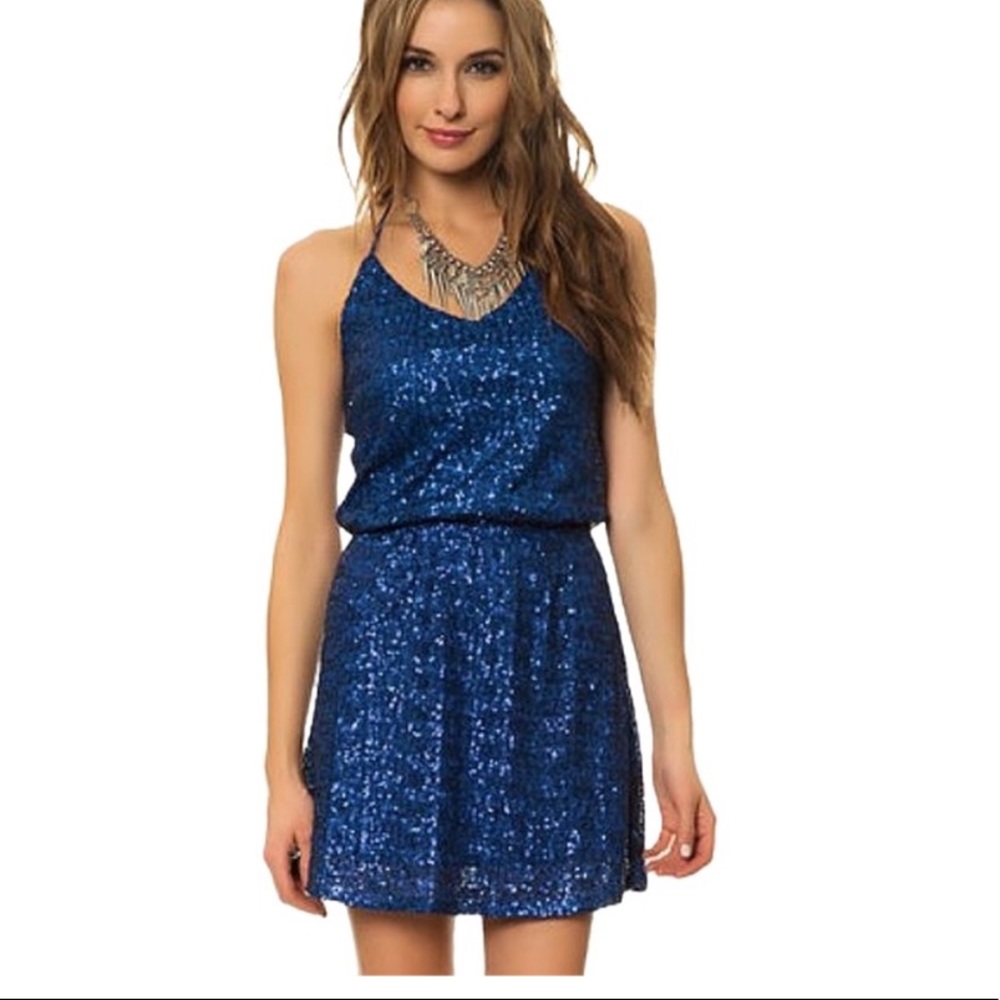 Honey Punch Royal Blue Sequin Halter Dress